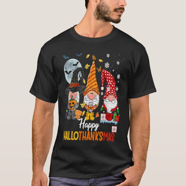 Camiseta Gnomes  Halloween Merry Christmas Happy Hallothank (Anverso)
