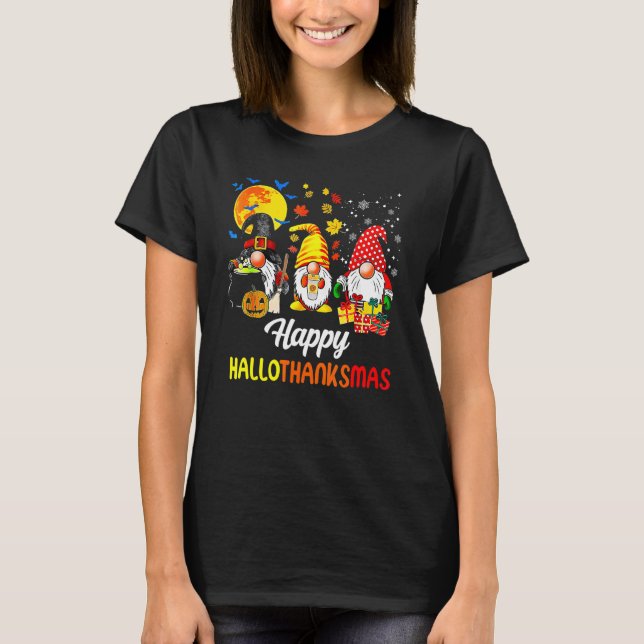 Camiseta Gnomes  Halloween Merry Christmas Happy Hallothank (Anverso)