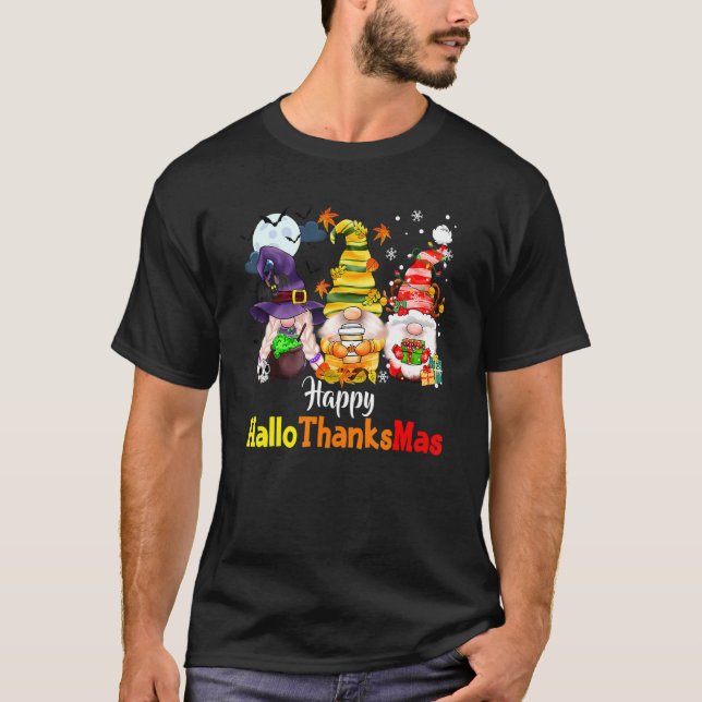 Camiseta Gnomes  Halloween Merry Christmas Happy Hallothank (Anverso)