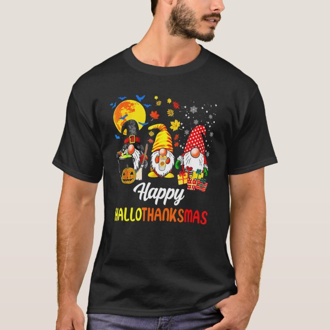 Camiseta Gnomes  Halloween Merry Christmas Happy Hallothank (Anverso)