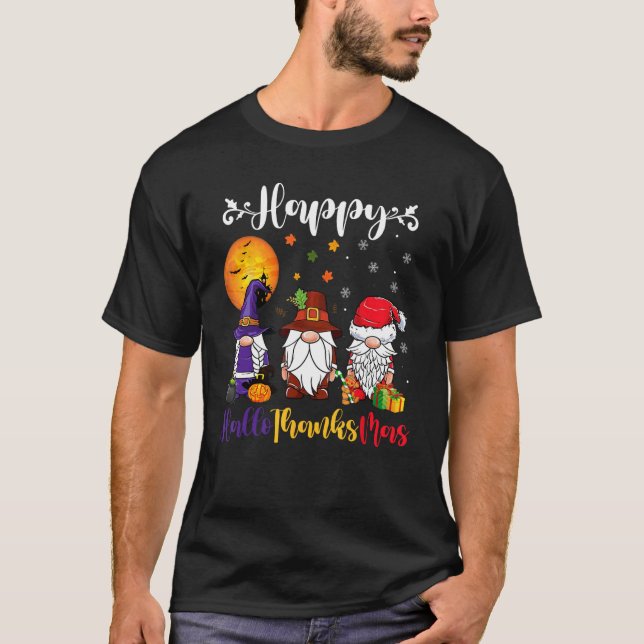 Camiseta Gnomes Halloween Thanksgiving Christmas Happy Hall (Anverso)