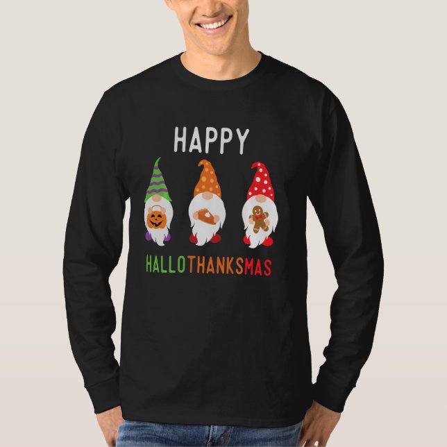 Camiseta Gnomes Happy Hallothanksmas Halloween Acción de Gr (Anverso)