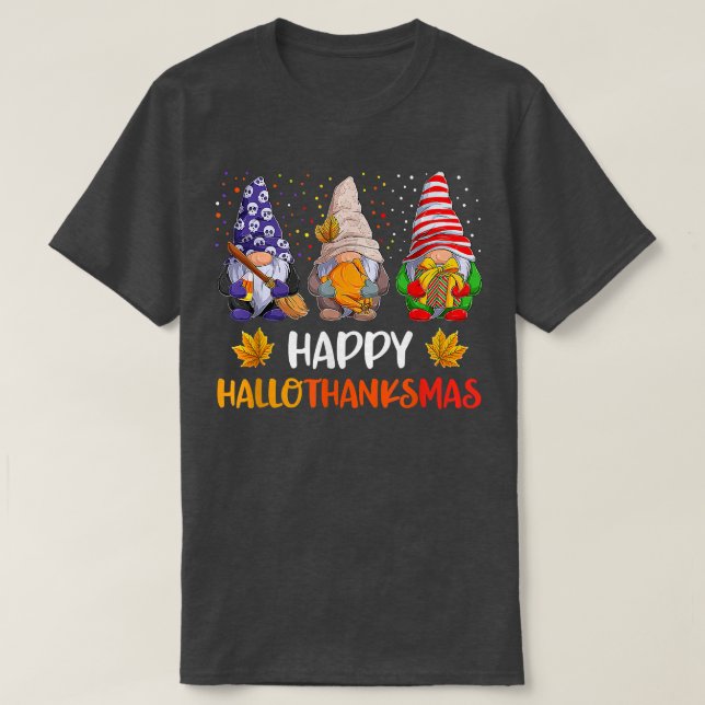 Camiseta Gnomes Happy Hallothanksmas Halloween Christmas Th (Diseño del anverso)