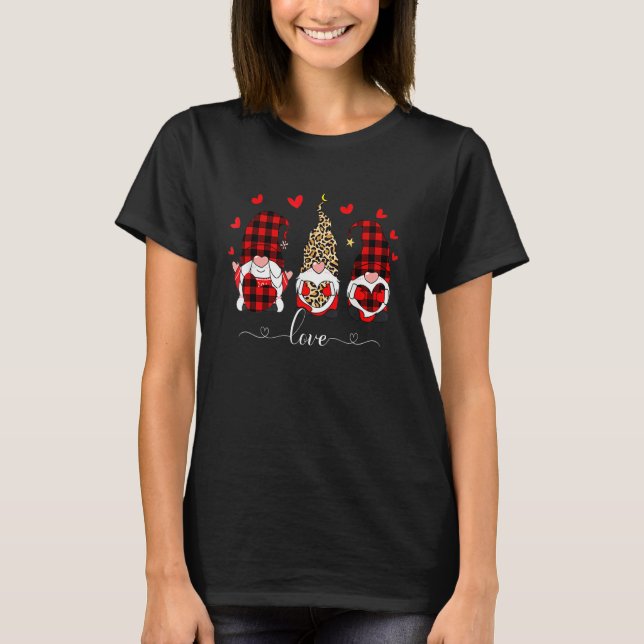Camiseta Gnomes Holding Leopard Heart Buffalo Plaid Valenti (Anverso)