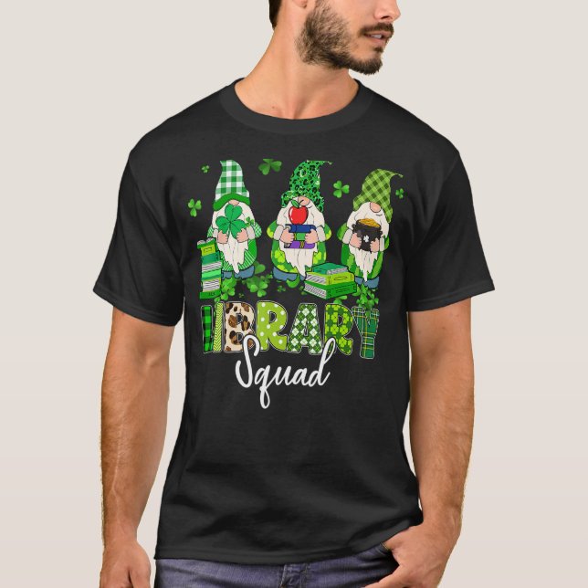 Camiseta Gnomes Leopard Shamrock Library Squad St Patricks (Anverso)
