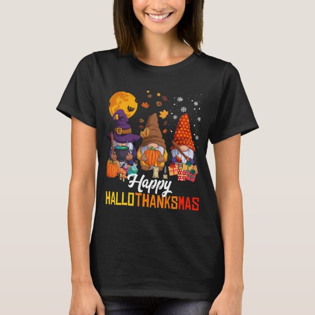 Camiseta Gnomes Lover Halloween Feliz Navidad Hallo (Anverso)