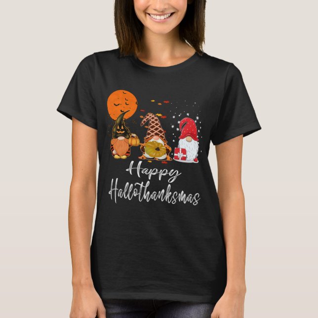 Camiseta Gnomes Navidades Felices Hallothanksmas Día de Acc (Anverso)