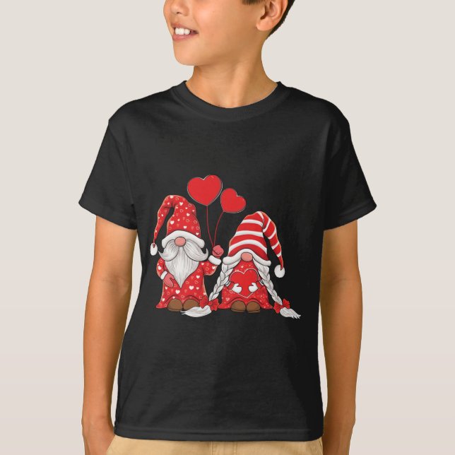 Camiseta Gnomes pareja Holding Hearts Patrón de amor Valent (Anverso)