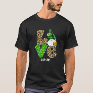 Camiseta Gnomes Patrick's Day Love Drums Leopard Plaid Cost