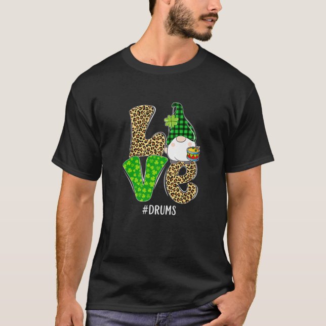 Camiseta Gnomes Patrick's Day Love Drums Leopard Plaid Cost (Anverso)