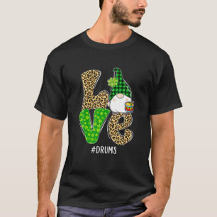 Camiseta Gnomes Patrick's Day Love Drums Leopard Plaid Cost