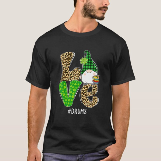 Camiseta Gnomes Patrick's Day Love Drums Leopard Plaid Cost (Anverso)