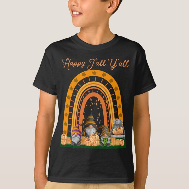 Camiseta Gnomes Pumpkin Happy Fall Y'all Otumt Rainbow Tru (Anverso)