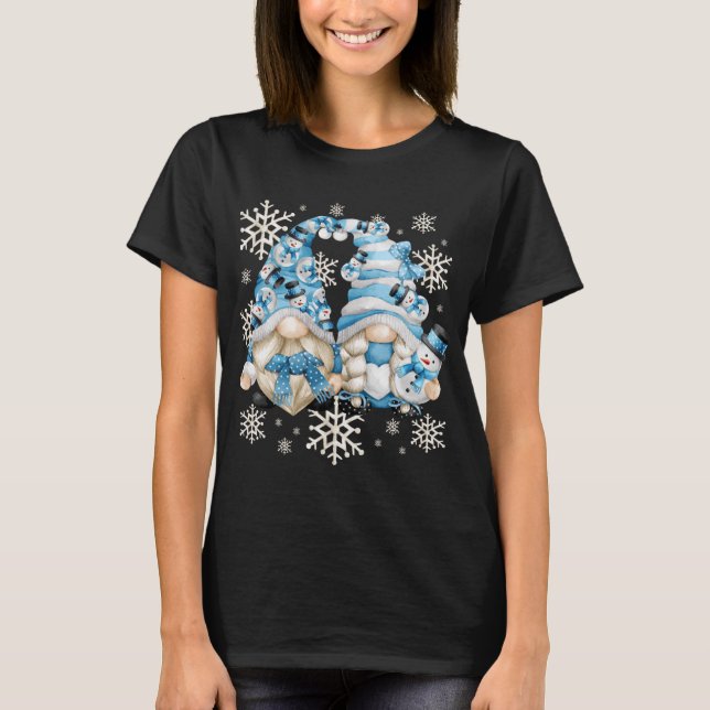 Camiseta Gnomías divertidas de Snowman con copos de nieve - (Anverso)