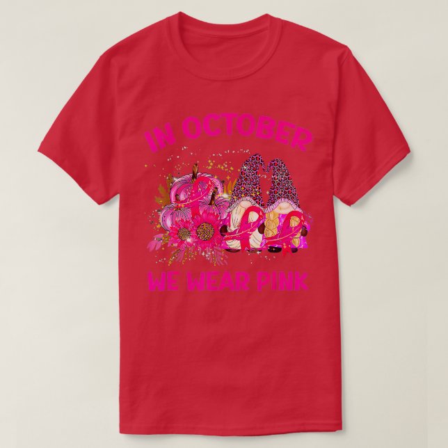 Camiseta Gnomis En Octubre Usamos Cáncer De Mama Rosa Consc (Diseño del anverso)