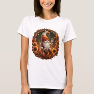 Camiseta Gnomo Adorable de Otoño en Calabaza con Búho