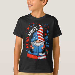 Camiseta Gnomo de lectura del 4 de julio rojo blanco azul