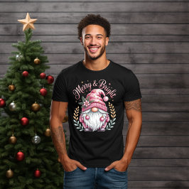 Camiseta Gnomo de Navidad Rosa Alegre y Brillante
