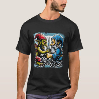 Camiseta Gnomo divertido luchando contra duendes criatura f