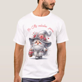 Camiseta gnomo moderno lindo plateado rojo floral valentina