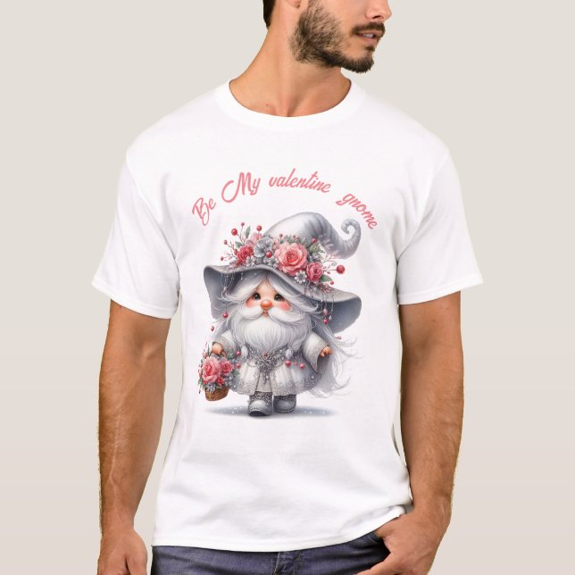 Camiseta gnomo moderno lindo plateado rojo floral valentina (Anverso)