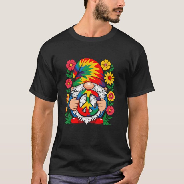 Camiseta Gnomo Pacífico Con Sombrero De Arcoíris Y Flores (Anverso)