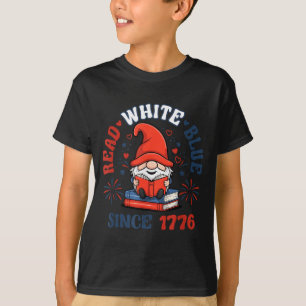 Camiseta Gnomo Patriótico Cute Read Blanco Azul 4 de Julio