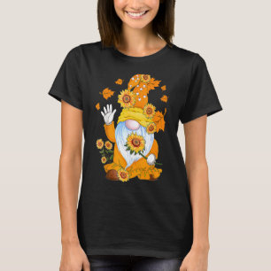 Camiseta Gnomo sosteniendo girasoles hojas de arce otoño ca