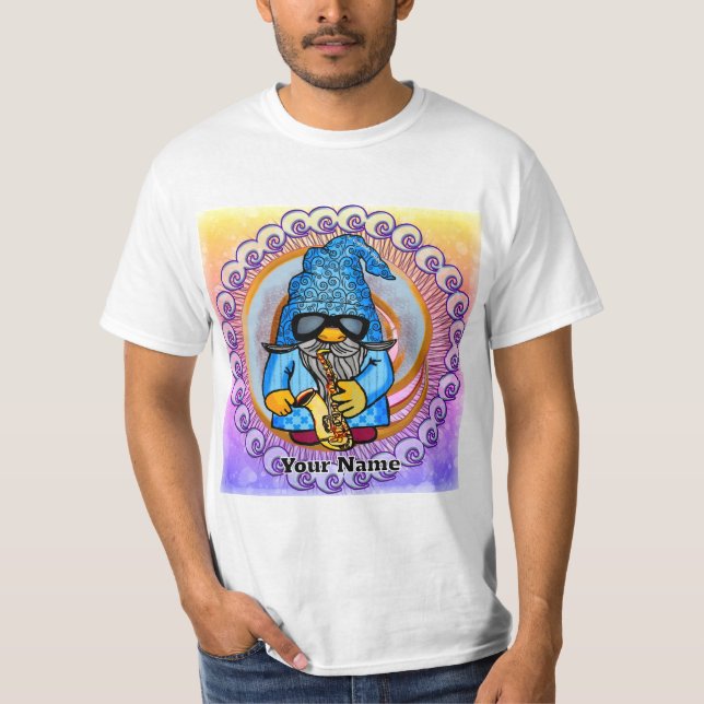 Camiseta gnomo tocando el saxofón (Anverso)