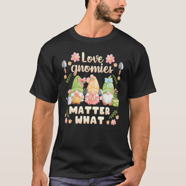Camiseta gnomos de jardín con flores  diseñadores de pequeñ (Anverso)