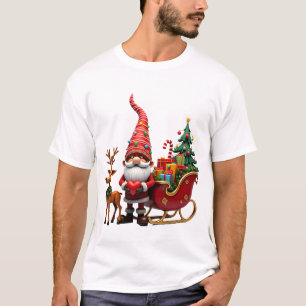 Camiseta Gnomos Luces de Navidad Santa Claus Montando Trine