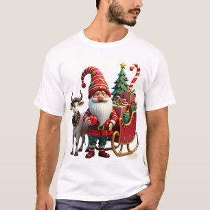 Camiseta Gnomos Luces de Navidad Santa Claus Montando Trine