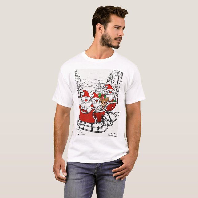 Camiseta Gnomys navidades con esleigh y reno -festivo (Anverso completo)