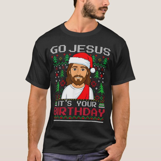 Camiseta Go Jesus It's Your Birthday Ugly Jesus Christmas S (Anverso)