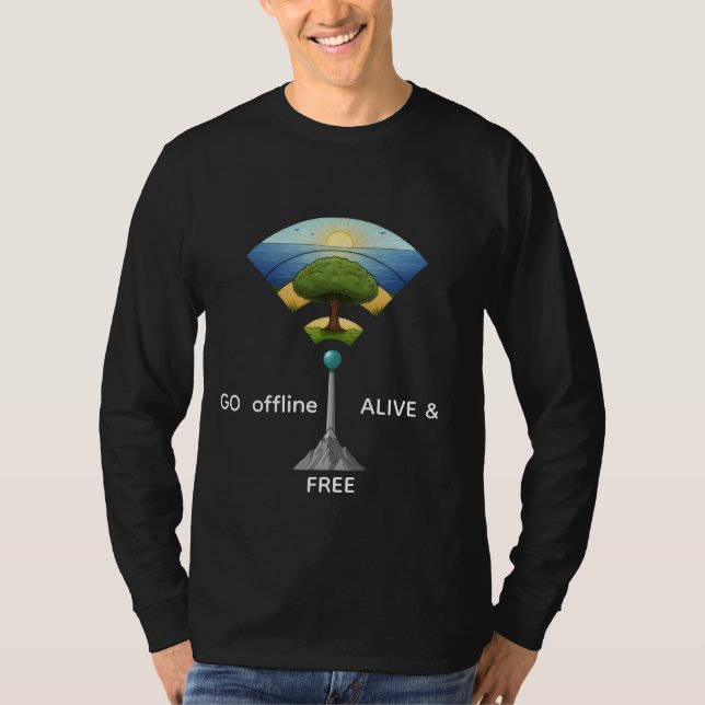 Camiseta Go Offline Alive & Free | Nature WiFi Tree Art  (Anverso)