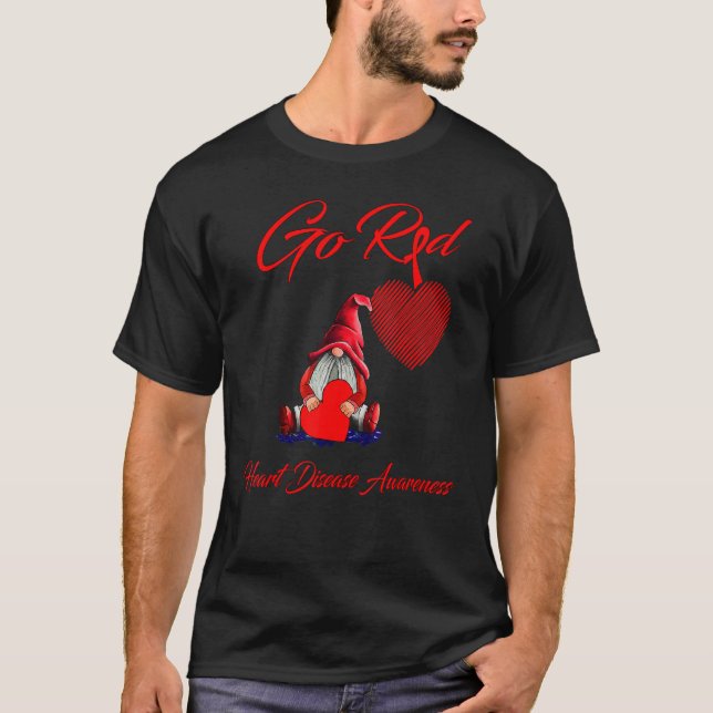 Camiseta Go Red Gnomes Heart Disease Awareness Mes Ribbon (Anverso)
