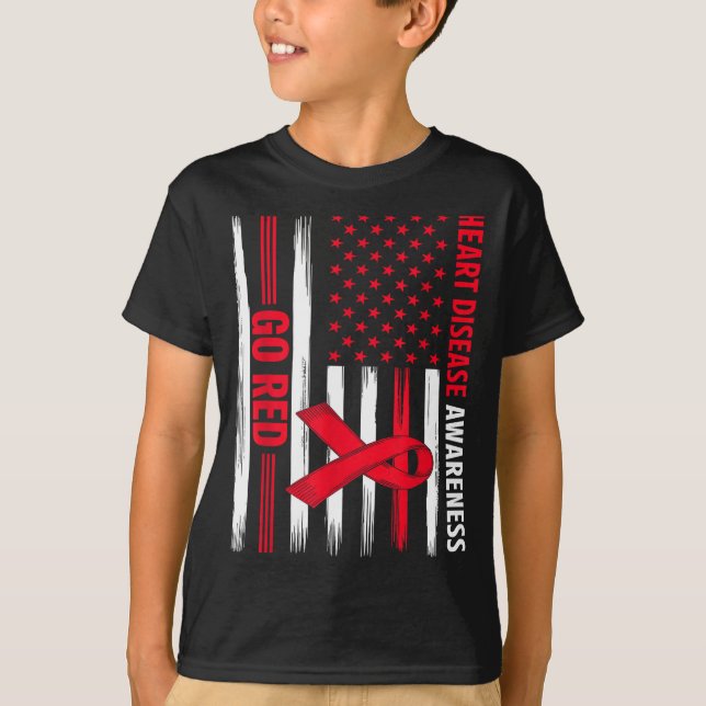 Camiseta Go Red Heart Disease American Flag Heart Disease A (Anverso)