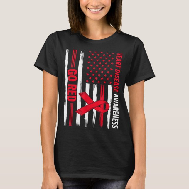 Camiseta Go Red Heart Disease American Flag Heart Disease A (Anverso)