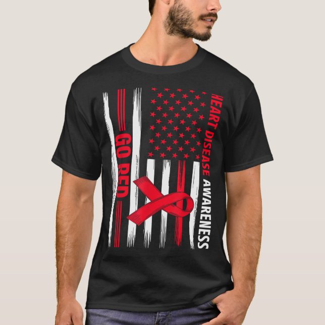 Camiseta Go Red Heart Disease American Flag Heart Disease A (Anverso)