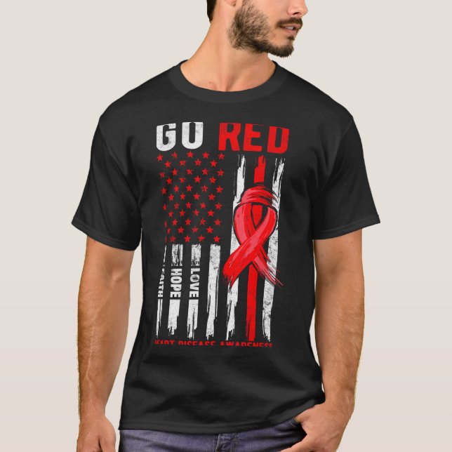 Camiseta Go Red Heart Disease Suprt Flag - Heart Disease Aw (Anverso)