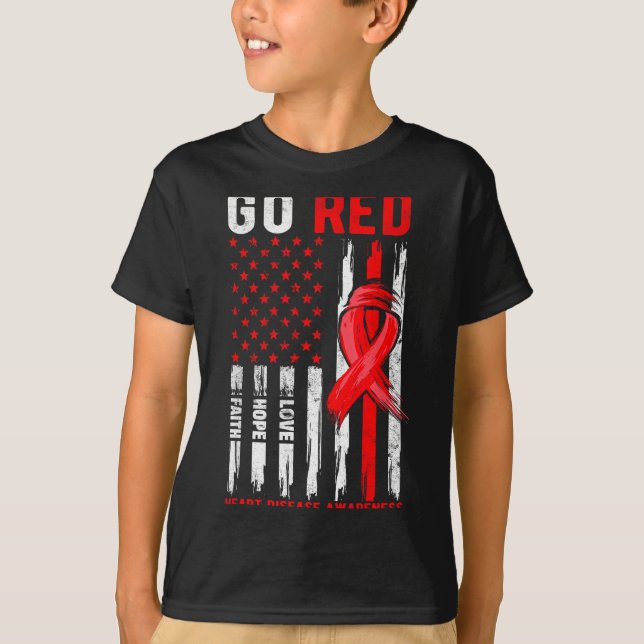Camiseta Go Red Heart Disease Suprt Flag - Heart Disease Aw (Anverso)