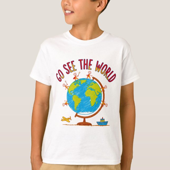 Camiseta Go See The World Kids Travel Drawing (Anverso)