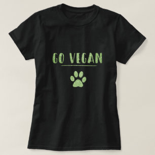 Camiseta Go Vegan Animal Paw Faux Green Purpurina Typograph