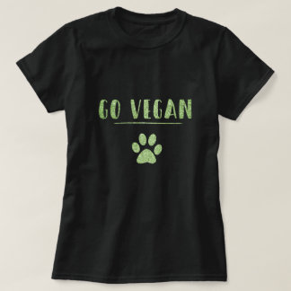 Camiseta Go Vegan Animal Paw Faux Green Purpurina Typograph