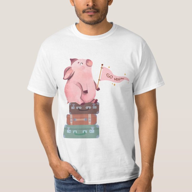 Camiseta Go Vegan with Cute Pink Pig (Anverso)
