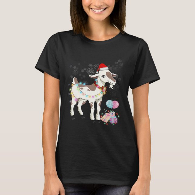 Camiseta Goat Christmas Wear Santa Hat Light Matching Famil (Anverso)