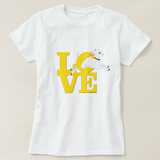 Camiseta GOAT LOVER | Cabra AMARILLA L O V E - Cabra blanca (Diseño del anverso)