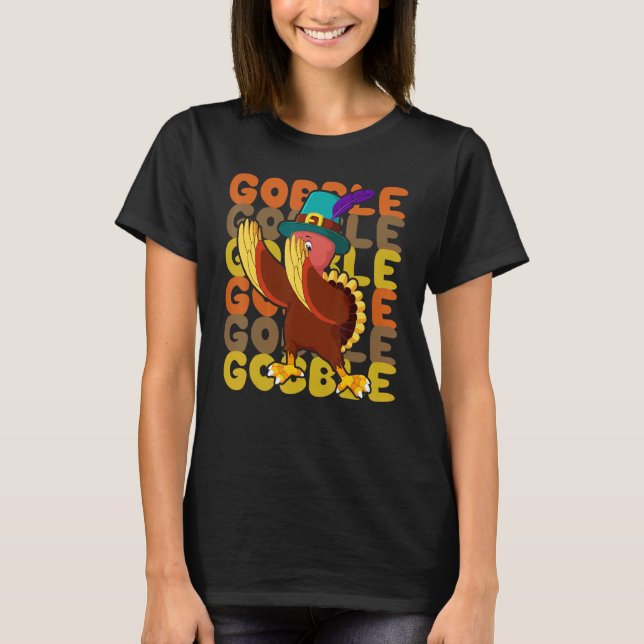 Camiseta Gobble Dabbing Turkey Thanksgiving Day Pilgrim Boy (Anverso)