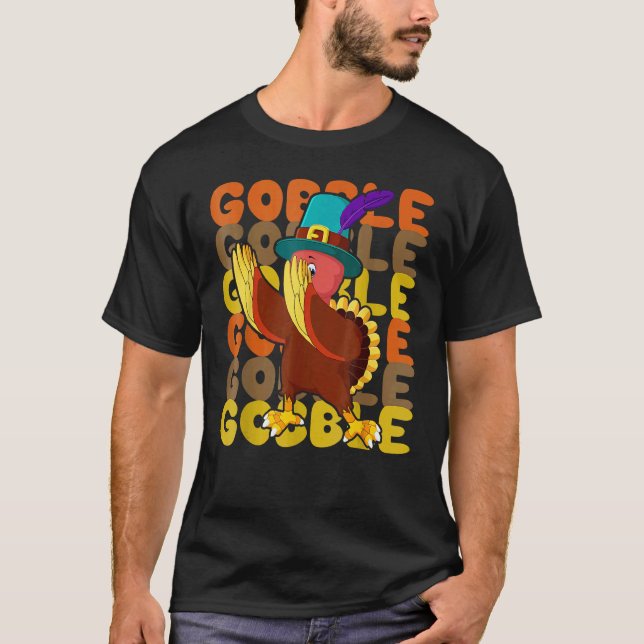 Camiseta Gobble Dabbing Turkey Thanksgiving Day Pilgrim Boy (Anverso)