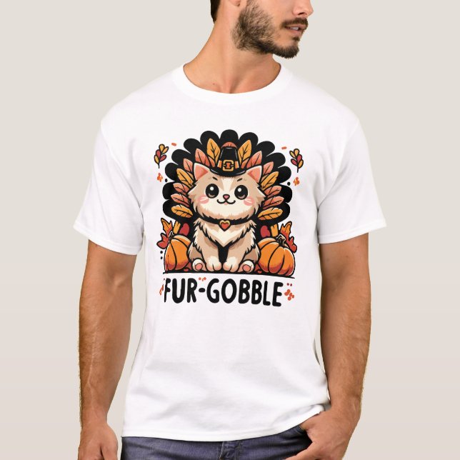 Camiseta Gobble de cuatro dedos - Gato de Acción de Gracias (Anverso)